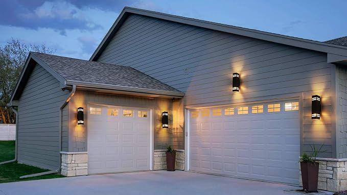 15" Black Modern Outdoor Wall Light with 3-Sided Frosted Glasses | E26 Base,UL listed,Aluminum Up and Down Lights Outdoor Exterior Wall Light Fixture Porch Light for House Garage Patio Garden