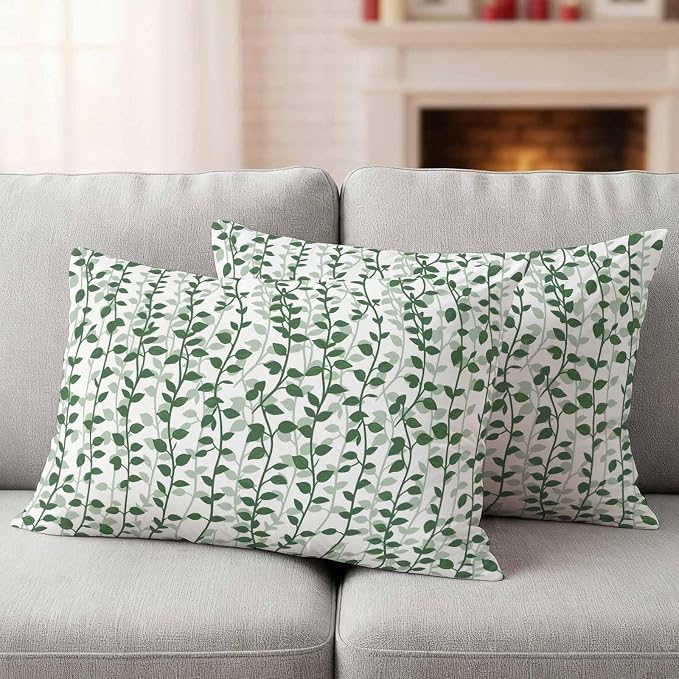 Green Ivy Leaves Outdoor Pillow Covers 20x12 Inch Lumbar Pillow Covers Set of 2 Waterproof Decorative Throw Pillow Cases Spring Plants Botanical Modern Country Cushion Covers for Patio Furniture
