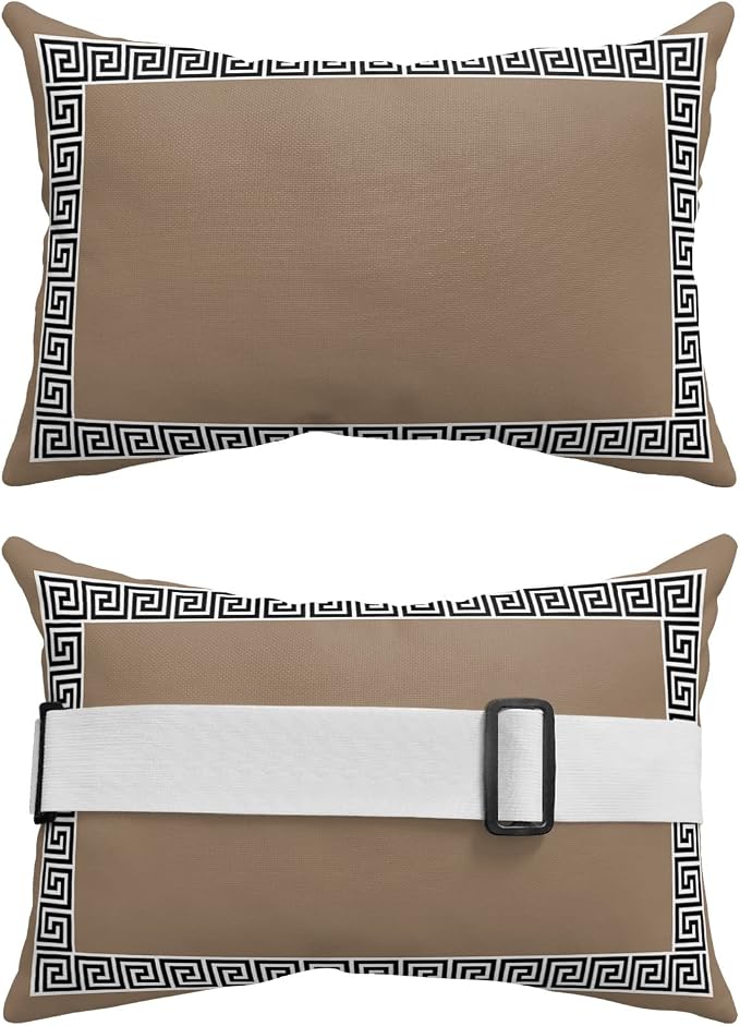 Outdoor Pillows Covers with Inserts Chinese Style Pattern Brown Background Waterproof Recliner Pillow with Adjustable Strap Throw Pillows for Patio Furniture Pool Lounge Chair, 11x16 inch, 2PCS