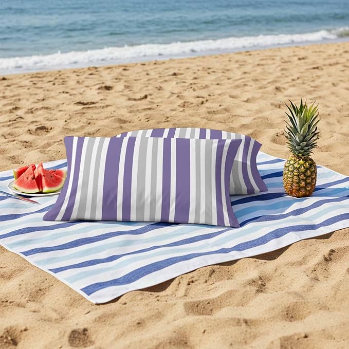 Purple Grey Stripe Outdoor Pillow Covers 20x12 Inch Lumbar Pillow Covers Set of 2 Waterproof Decorative Throw Pillow Cases Farmhouse Minimalist Striped Cushion Covers for Patio Furniture Garden Couch