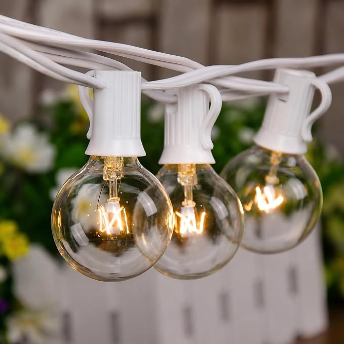 25FT Outdoor White String Lights with 27 Clear Bulbs, G40 Globe Patio String Lights for Indoor/Outdoor, Connectable Hanging Lights for Backyard Porch Balcony Party Decor - White Wire