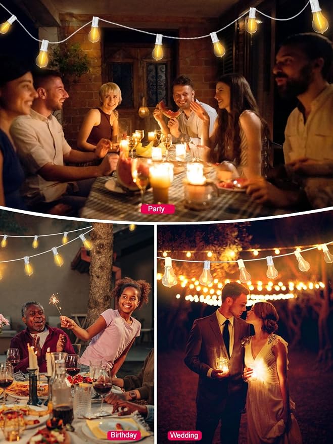 Outdoor String Lights White 300FT Waterproof Lights for Patio Wedding Porch | 2FT Bulbs Apart, 3x100FT Connectable White Outside Lights with 156 Shatterproof Dimmable Edison Bulbs for Garden Bistro Party