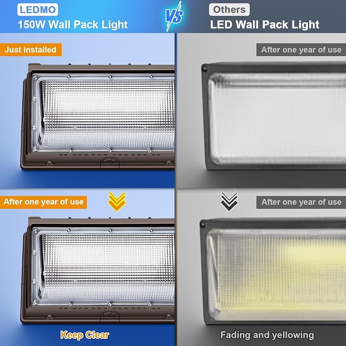 ledmo 150W Wall Pack Lights Outdoor with Photocell Dusk to Dawn 4 Pack | 5000K 21000LM LED Security Light IP65 Commercial Exterior Lighting Fixture 100-277V Equivalent for Backyard Parking