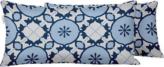 Indoor/Outdoor Polyester Fabric Lumbar Pillow Cover, All-Weather Waterproof Rectangular Cushion Case for Patio Furniture, 12 x 20 Set of 2 - Mandala-75