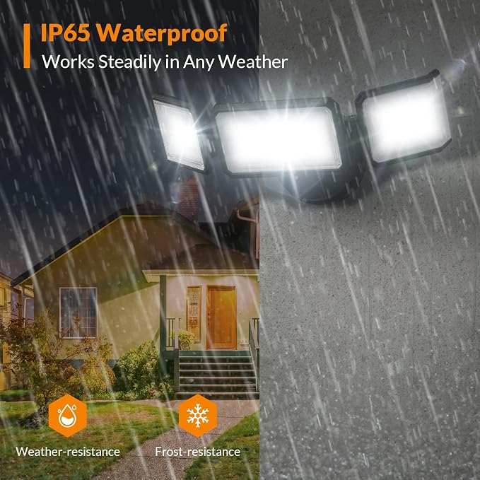 LEPOWER 42W Flood Lights Outdoor - 4200LM Bright LED Security Lights(Black) | Switch Controlled Exterior Flood Light with 3 Heads, 220° Wide Beam Angle, IP65 Waterproof for Garage, Yard, Porch, Driveways
