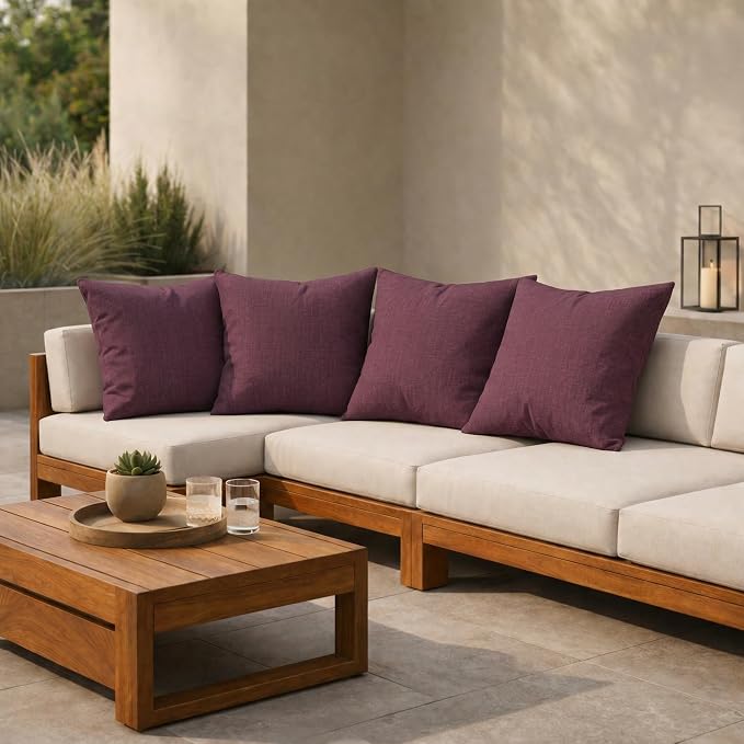 RSH DECOR: Sunbrella Square Throw Pillows Set of 4 | 24" x 24" | Water and Fade-Resistant Performance Fabric | Outdoor Pillow Covers with Down-Alternative Inserts | Made in USA (Canvas Iris)