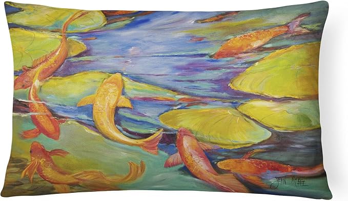 Caroline's Treasures JMK1115PW1216 Koi Canvas Fabric Decorative Pillow Machine Washable, Indoor Outdoor Decorative Pillow for Couch, Bed or Patio, 12HX16W