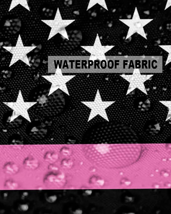 Outdoor Waterproof Pillow Covers Set of 2, Thin Pink Line Breast Cancer Awareness Women USA American Flag Patio Throw Pillow Covers, Decorative Cushion Case for Couch Sofa Furniture Garden, 16x16 Inch