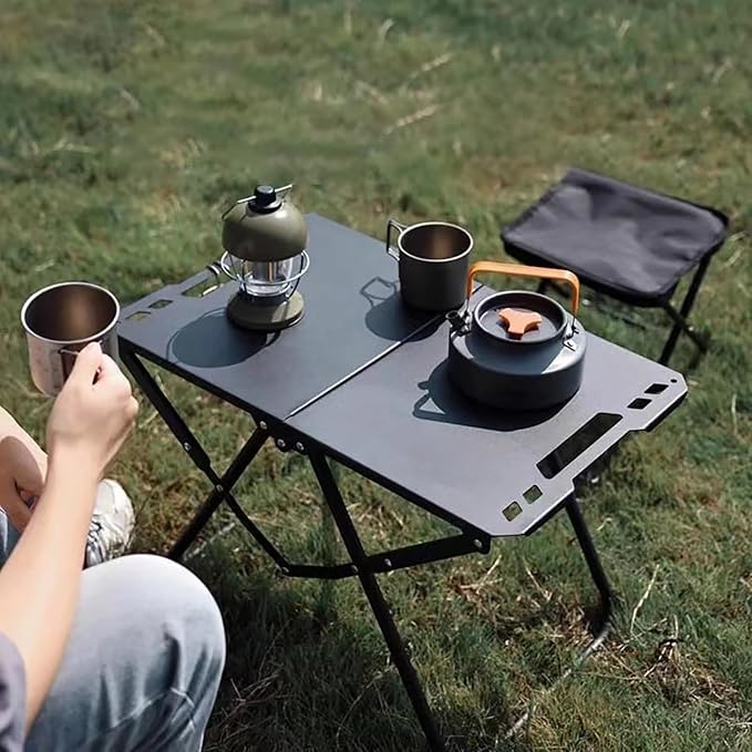 Outdoor Multifunctional Folding Grill Table, Portable Foldable Tactical Combinable Table and Chair, Camping Lamp Stand for Household, Camping, Fishing, BBQ, Picnic