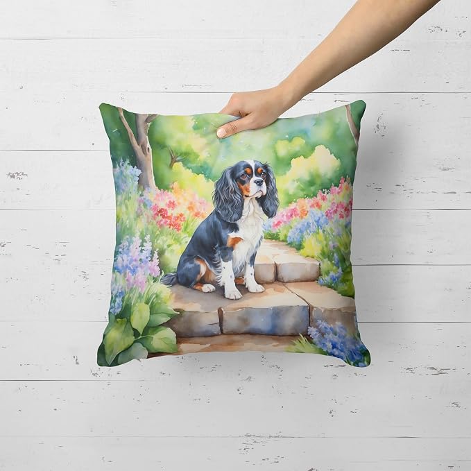 Caroline's Treasures Cavalier Spaniel Spring Path Throw Pillow Machine Washable, Indoor Outdoor Decorative Pillow for Couch, Bed or Patio, 18Hx18W
