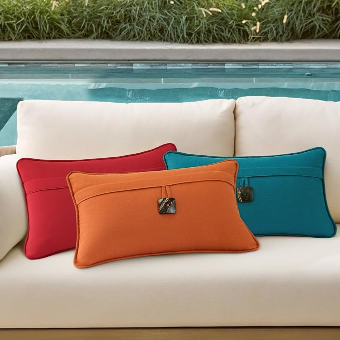 Outdoor Sunbrella Decorative Pillows with Coconut Button Pack of 4, 20" x 12" Outdoor Pillow Set for Couch Bed Throw Patio Sofa, Canvas Jockey Red