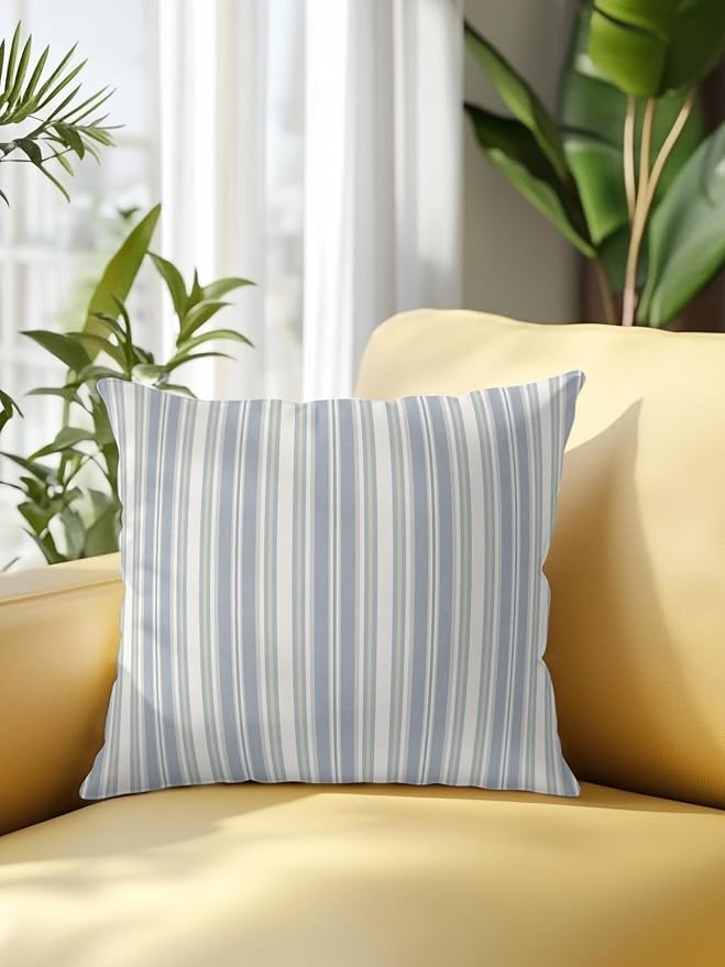 Waterproof Outdoor Pillow 1 Pack Blue Stripes Decorative Throw Pillows Cover & Insert 16x16 Inch Pillowcase White Lines Lines Square Pillows for Couch Sofa Bed Patio Furniture Indoor Outdoor