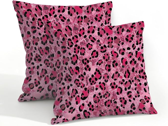 20x20 Inch Outdoor Pillow Covers Set of 2 Waterproof Throw Pillow Covers Decorative Couch Cushion Covers Pink Glitter Leopard Print Square Pillowcases Protectors for Patio Garden Sofa