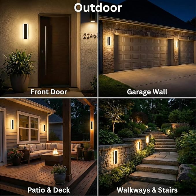 Modern Linear Outdoor Wall Lights, 12" LED Exterior Wall Sconce for Porch & Garage, IP65 Waterproof Architectural Facade Lighting, 3CCT Dimmable Matte Black Fixture for Front Door Entryway