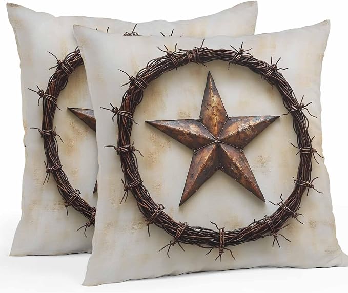 Texas Star Rustic Waterproof Outdoor Pillow Covers Set of 2 Home Decor, Vintage Country Stars Modern Abstract Pillowcase Patio Pillow Covers for Couch Bench Furniture Garden 24x24in