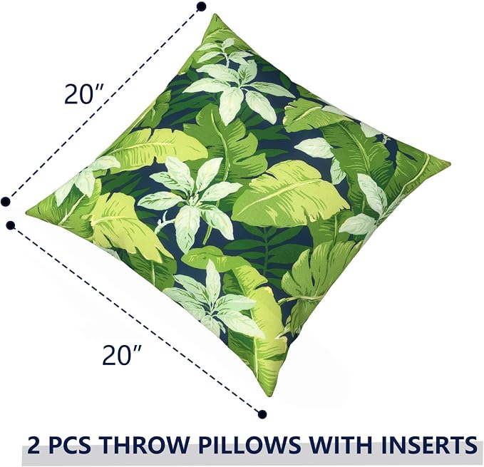 Outdoor Pillows with Insert 20x20 Inch, Waterproof Throw Pillow for Patio Furniture, Decorative Back Cushion for Garden Home Sofa Office Chair, Set of 2, Jungle Leaves
