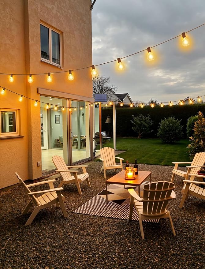 25FT Solar String Lights with Remote, 3 Modes, 11 G40 Bulbs, Brown | Solar Powered, Dusk to Dawn, Dimmable, Timer, Memory Function, LED Globe Hanging Lights for Fence Deck Yard