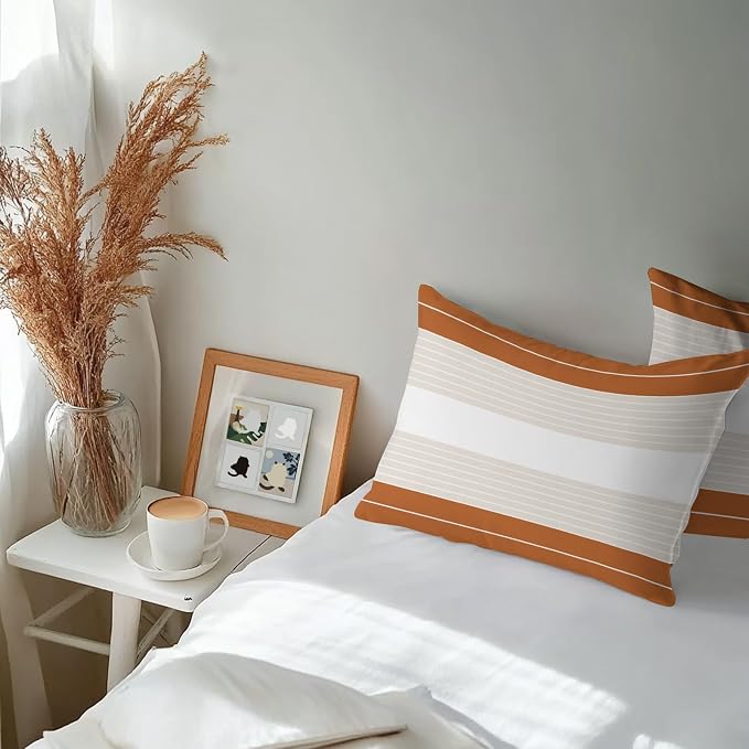 Orange Beige Stripe Outdoor Pillow Covers Waterproof, All Weather Cushion Case Set of 2, Modern Art Horizontal Striped Lumbar Pillowcase for Sofa Couch Bed Decor Patio Furniture 20"x12"