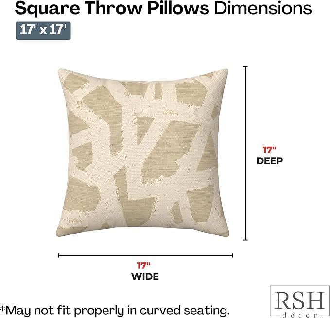 RSH DECOR: Sunbrella Square Throw Pillows Set of 2 | 17" x 17" | Water and Fade-Resistant Performance Fabric | Outdoor Pillow Covers with Down-Alternative Inserts | Made in USA (Draft Parchment)