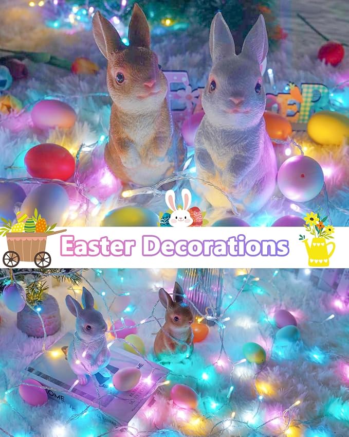 2 Pack 100 LED Easter Lights Battery Operated String Twinkle Fairy Lights | 33FT 8 Modes Multicolor Easter Battery Lights with Auto Timer, Waterproof Pastel Lights for Indoor Outdoor Garden Party Decor