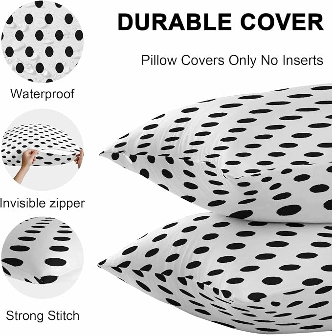 Outdoor Waterproof Throw Pillow Covers Set of 2 Black White Polka Dots Pillowcases 16x16 Inches Cute Solid Color Decorative Pillows Cushion Case Patio Pillows for Couch Bed Chair Garden