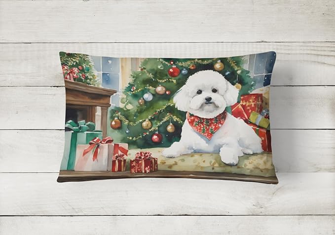 Caroline's Treasures DAC2611PW1216 Bichon Frise Cozy Christmas Throw Pillow Machine Washable, Indoor Outdoor Decorative Pillow for Couch, Bed or Patio, 12HX16W