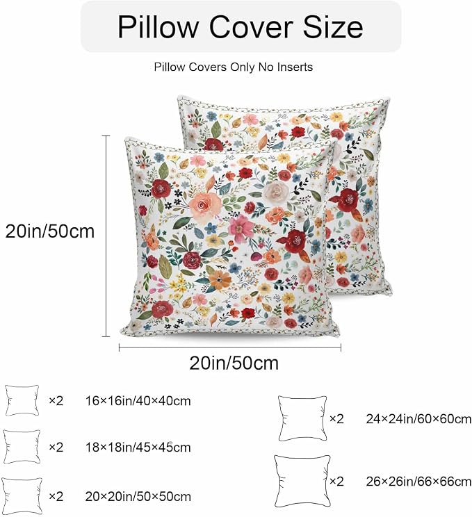 Vandarllin Outdoor Throw Pillows Covers 18x18 inch Set of 2 Waterproof Cream Floral Decorative Zippered Cushion Covers for Patio Furniture, Farmhouse Vintage Flower Lumbar Pillowcases