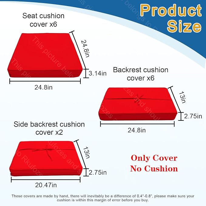 14Pcs Patio Cushion Covers, Furniture Cushion Slipcovers, 24.8"x24.8"x3.14" | Outdoor Cushion Slipcovers, Water Resistant Fabric, Zipper Design, Fits Patio Sectional Furniture