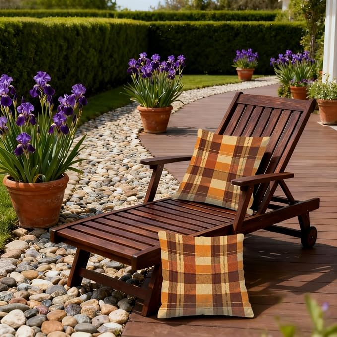 18x18 Inch Outdoor Pillow Covers Set of 2 Waterproof Throw Pillow Covers Decorative Couch Cushion Covers Buffalo Check Orange Square Pillowcases Protectors for Patio Garden Sofa