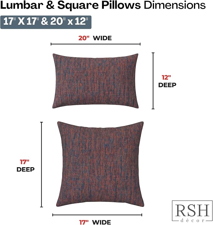 RSH DECOR: Sunbrella Lumbar & Square Pillows Set of 4 | 20" x 12" & 17" x 17" | Water and Fade-Resistant Fabric | Outdoor Throw Pillows for Patio Furniture | Made in USA (Platform Horizon)