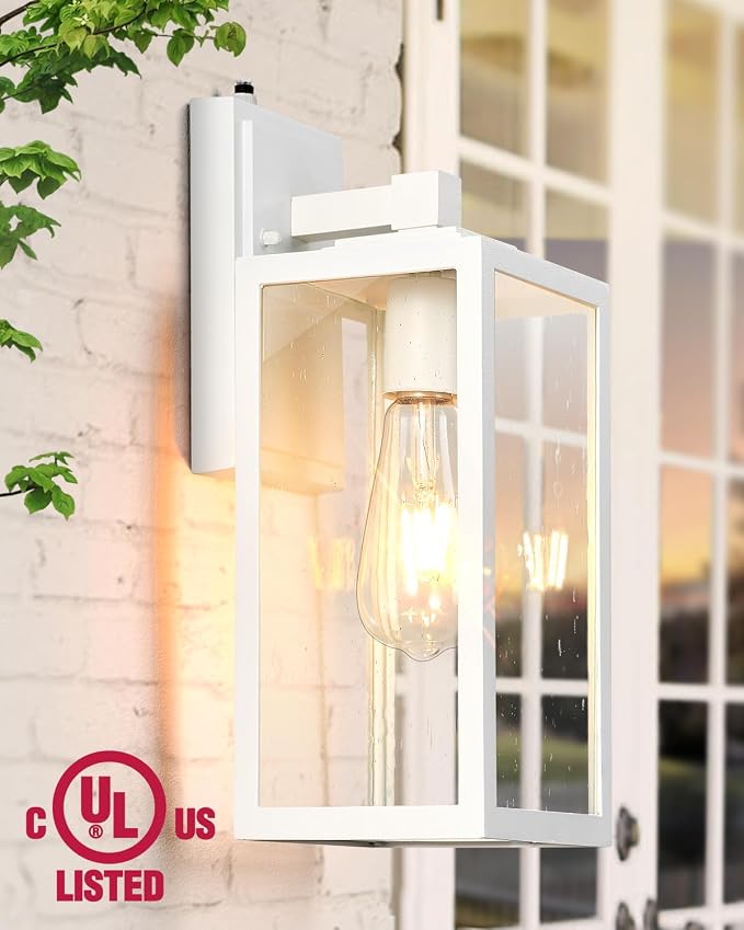 VIANIS 2 Pack Large Outdoor Wall Sconce, White Porch Lights Outdoor Light Fixture for House, Modern Exterior Lighting Wall Mount for Front Door Patio, Anti-Rust Dusk Dawn Outside Garage Lights Lantern