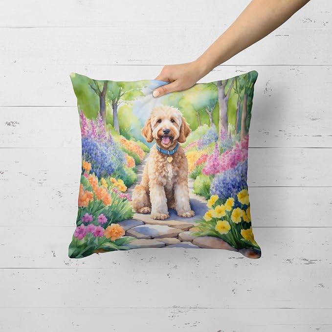 Caroline's Treasures Goldendoodle Spring Path Throw Pillow Machine Washable, Indoor Outdoor Decorative Pillow for Couch, Bed or Patio, 18Hx18W