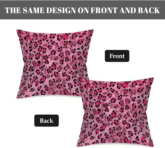 20x20 Inch Outdoor Pillow Covers Set of 2 Waterproof Throw Pillow Covers Decorative Couch Cushion Covers Pink Glitter Leopard Print Square Pillowcases Protectors for Patio Garden Sofa