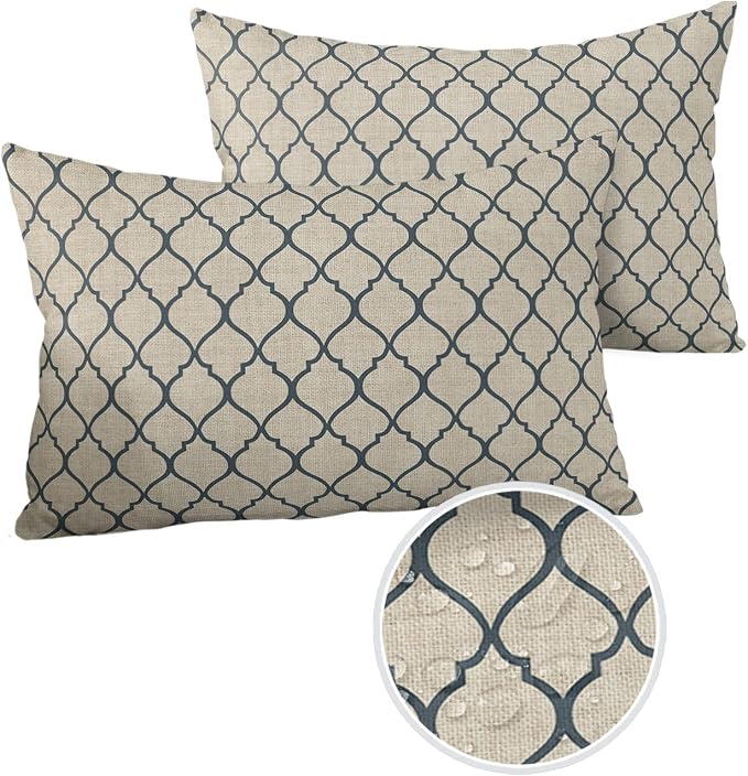 Dark Blue Moroccan Outdoor Pillow Shams Set of 2, Decorative Pillowcases Cushion Case, Soft Throw Pillow Covers Waterproof Pillow Case 20x12 Inch, Geometric Graphics Rustic Style