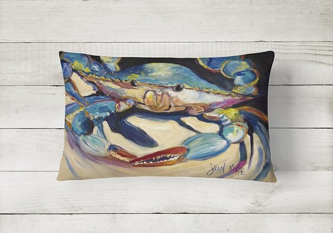 Caroline's Treasures JMK1094PW1216 Blue Crab Canvas Fabric Decorative Pillow Machine Washable, Indoor Outdoor Decorative Pillow for Couch, Bed or Patio, 12HX16W
