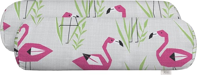 RSH DECOR: Neck Roll Bolster Pillows Set of 2 | 20” x 6" | All-Weather Spun Fabric | Water and Fade-Resistant | Outdoor Support Pillows for Patio Furniture | Groove Pink Flamingo