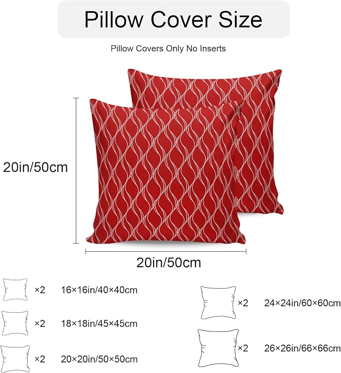 Red White Stripes Outdoor Pillow Covers 24x24 Inch Throw Pillow Covers Set of 2 Waterproof Decorative Pillow Cases Simple Geometric Modern Monochrome Cushion Covers for Patio Furniture Garden Couch