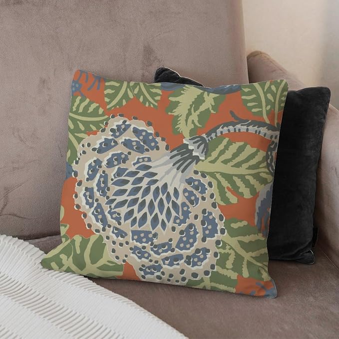 Navy Blue Floral White Pillow Cover Green and Orange Chinoiserie Cushion Cases 26x26 INRustic Accent Modern Decorative Pillow Covers for Patio Funiture Garden