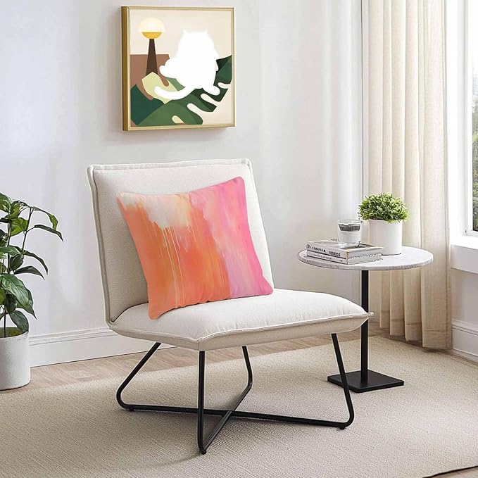 Outdoor Waterproof Pillow Covers Abstract Ombre Orange Pink Pack of 2 Lumbar Pillow Cover Oil Painting Art Decorative Cushion Pillowcases for Patio Couch Bench Garden 16 x 16 Inches