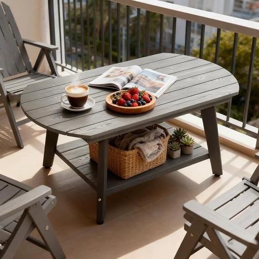 HIPS Outdoor Patio Furniture Coffee Table, All-Weather Outdoor Coffee Table, Modern Rectangle Coffee Table for Balcony, Garden, Slanted Leg