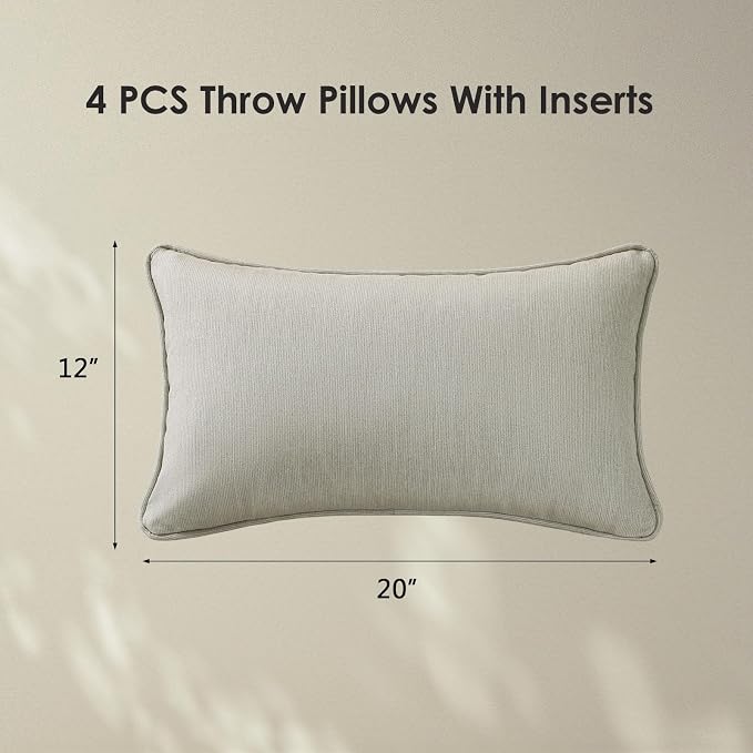 Unimatta Sunbrella Decorative Outdoor Water Repellent Throw Pillows with Inserts, Set of 4, 20" x12" Pillows for Patio, Backyard, Bed, Couch, and Patio Furniture, Specrtum Pebble