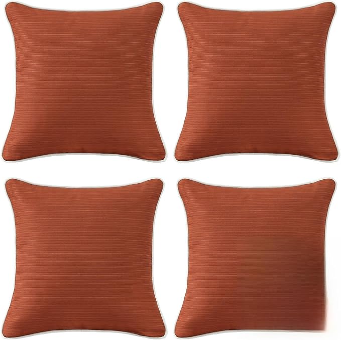 Unimatta Decorative Outdoor Water Repellent Throw Pillows with Inserts, Set of 4, 18" x18" Pillows for Patio, Backyard, Bed, Couch, and Patio Furniture, Tangerine