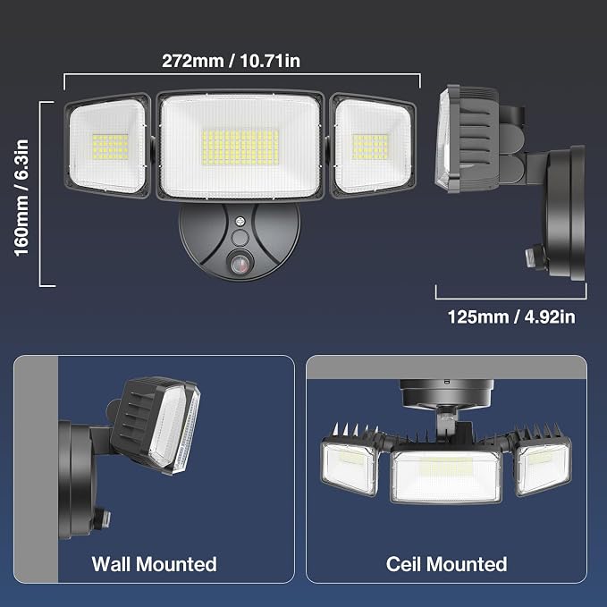 Onforu 100w Dusk to Dawn Outdoor Lighting,11000LM Led Outdoor Light from Dusk Till Dawn,Super Bright Flood Light,IP66 Waterproof Exterior Security Black Light Fixture,3 Heads Photocell for Garage,Yard