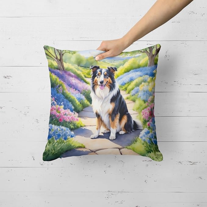 Caroline's Treasures Collie Spring Path Throw Pillow Machine Washable, Indoor Outdoor Decorative Pillow for Couch, Bed or Patio, 18Hx18W