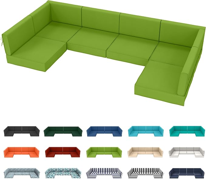 14pc Waterproof Outdoor Couch Cushions for 6 Seat Patio, Light Green | Water-resistant, UV-resistant,14pc High-Density Foam Replacement Cushions for 6-Seat Outdoor Sectional Furniture