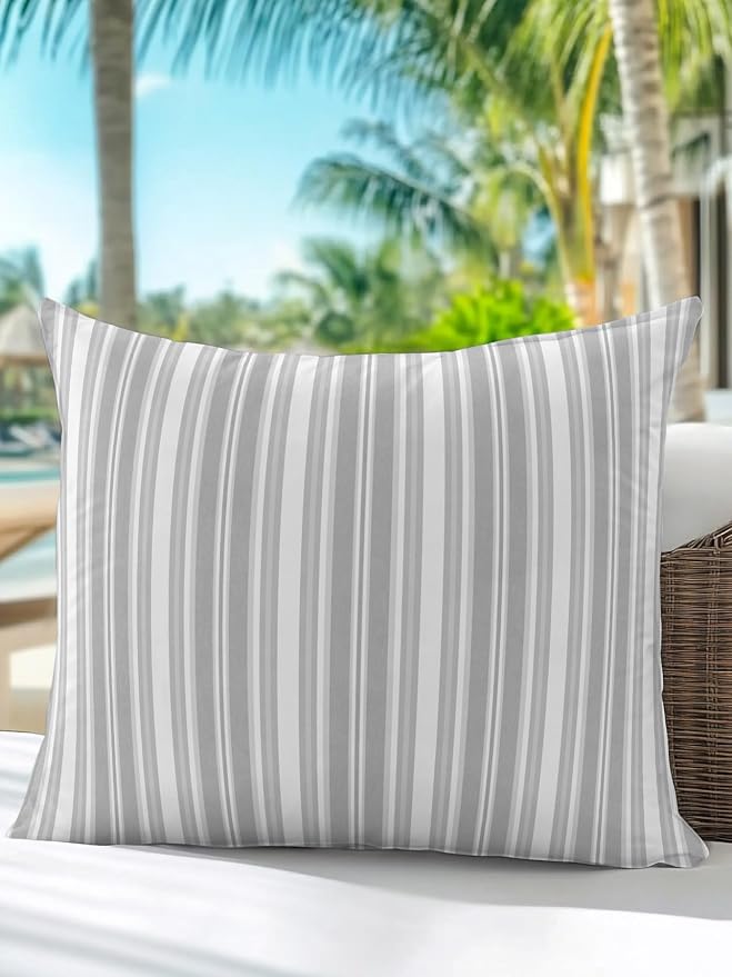 Waterproof Outdoor Pillow 1 Pack Grey Stripes Decorative Throw Pillows Cover & Insert 18x18 Inch Pillowcase White Lines Lines Square Pillows for Couch Sofa Bed Patio Furniture Indoor Outdoor