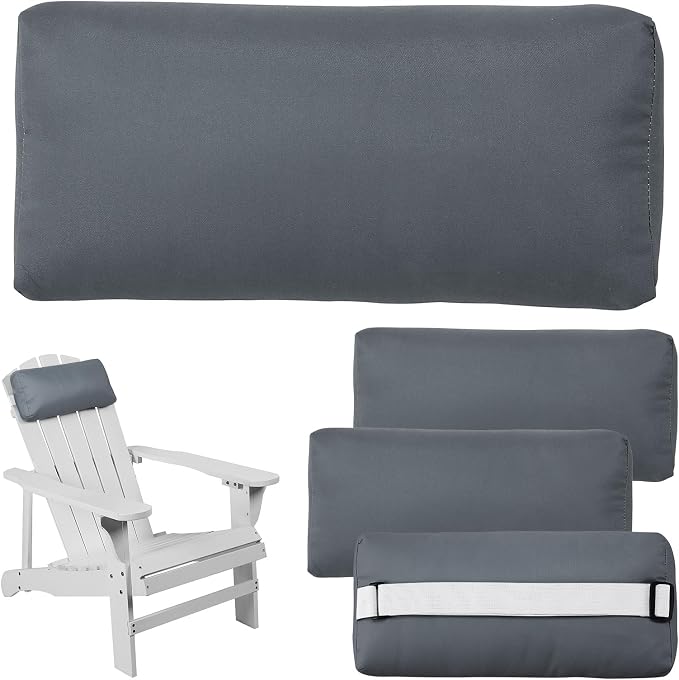 Headrest Pillow for Patio Chaise Lounge Chair, 4 Pack Outdoor Chaise Pillows with Adjustable Elastic Stripe Head Resting Pillows for Recliner Office Chair, Dark Gray