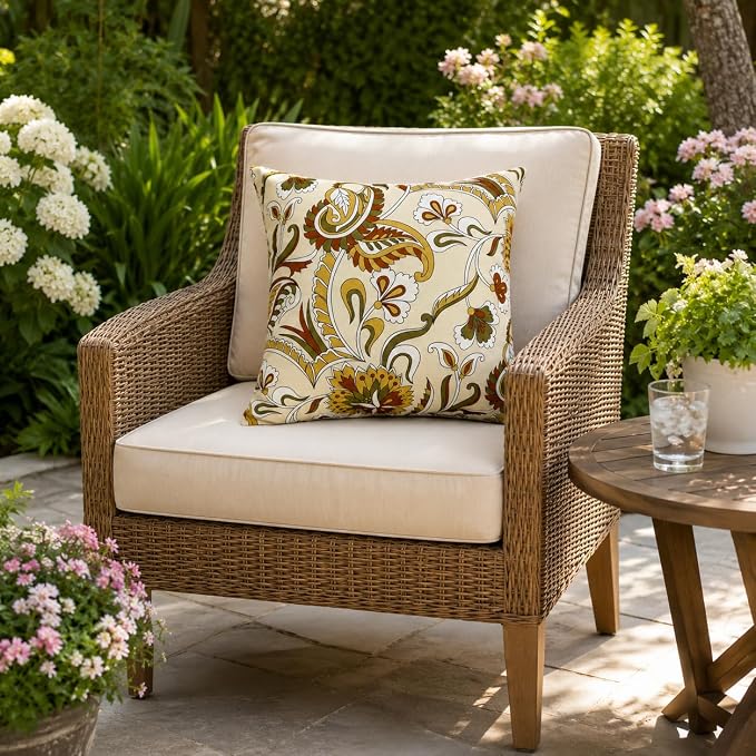 Outdoor/Indoor Decorative Throw Pillows 18×18 Inch | Pack of 2 Waterproof Decorative Throw Pillows with Inserts, Square Pillows for Bed, Couch, Sofa and Patio Furniture