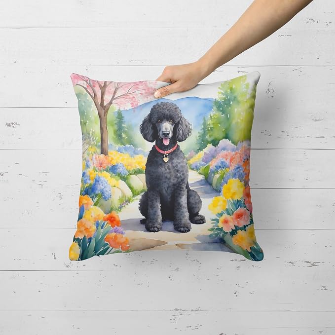 Caroline's Treasures Black Poodle Spring Path Throw Pillow Machine Washable, Indoor Outdoor Decorative Pillow for Couch, Bed or Patio, 18Hx18W