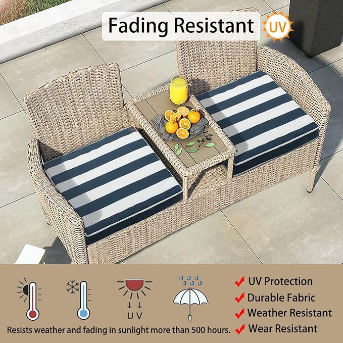 Magpie Fabrics Indoor Outdoor Cushion Cover Replacement 2 Pack, NO Insert! Water Repellent Slipcover with Ties Christmas Decor for Patio Garden Chair Seat Sofa Bench Wicker(Navy White, 24x24x4 Inch)